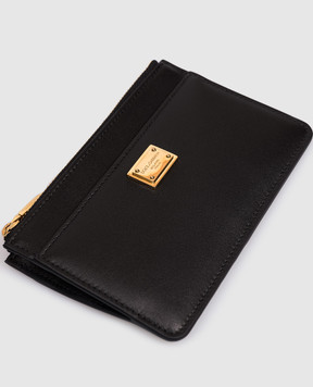 Dolce&Gabbana Чорний шкіряний картхолдер з металевою пластиною BI1261A9S25