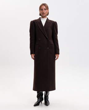Twinset Коричневе двобортне пальто з вовною 262TP2450