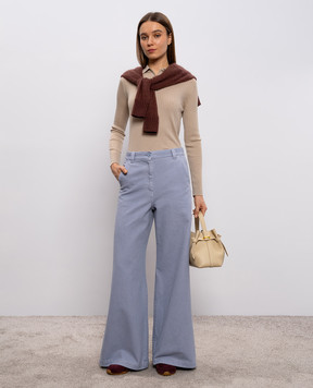 Max Mara Бежевое поло GITANO из кашемира и шелка в рубчик MXPGITANO