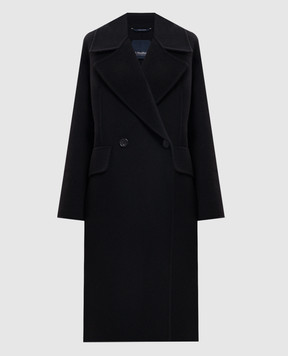 Max Mara Черное двубортное пальто BRUNO из шерсти и кашемира SMMBRUNO
