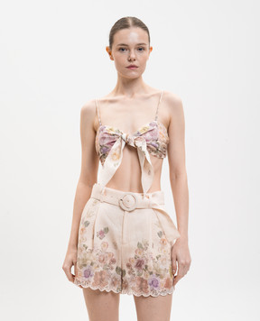 Twinset Бежевый топ из льна в цветочный принт 261TT2564