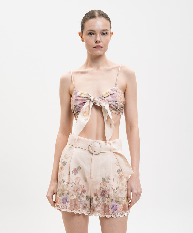 Twinset Бежевий топ з льону в квітковий принт 261TT2564 зображення 3