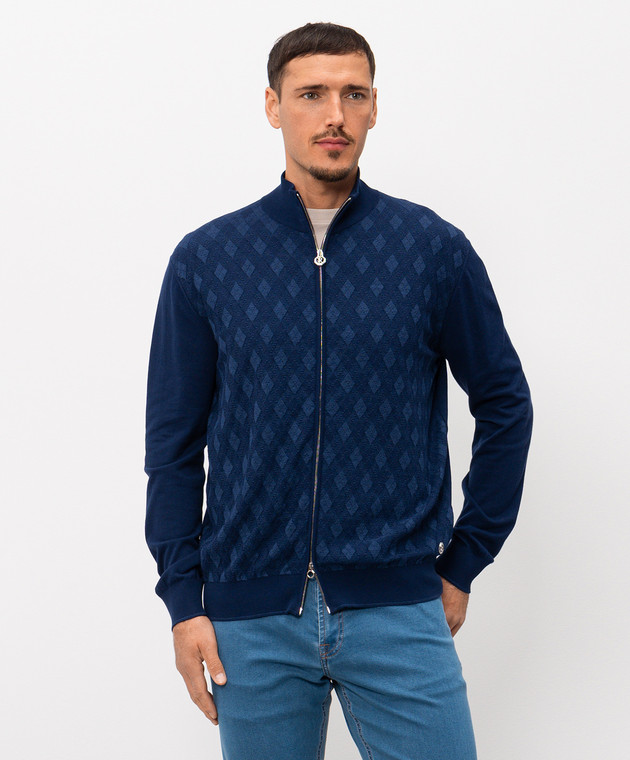 Stefano Ricci Синій кардиган із шовком у візерунок K414017R30F26268 зображення 3