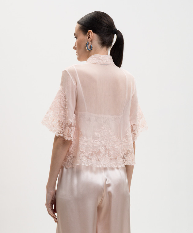Ermanno Scervino Рожева блуза із шовку з мереживом D482K718APCSQYE зображення 4
