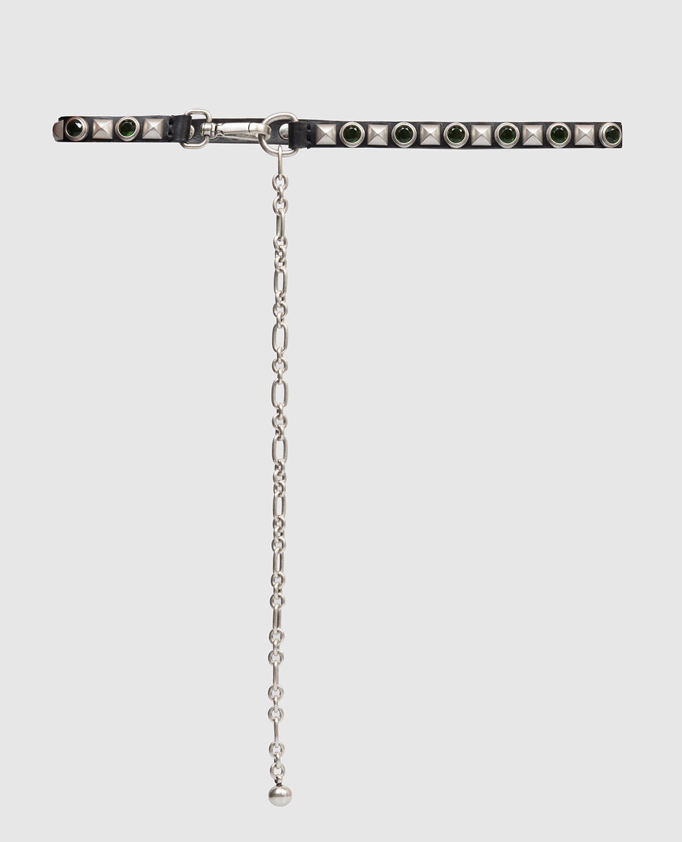 Черный кожаный ремень с кристаллами и заклепками