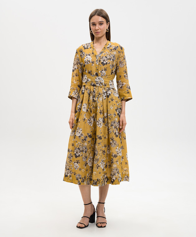 Max Mara Желтое платье с рамой в цветочный принт SMMESTREMO изображение 3