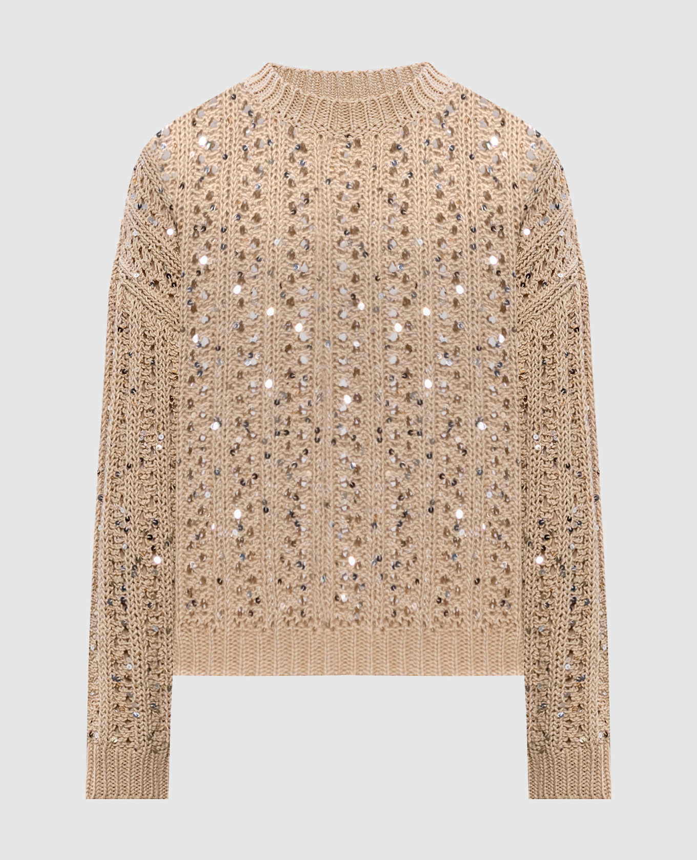 Бежевый свитер с пайетками