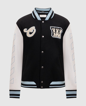 Off-White Чорний комбінований бомбер з нашивками 44XJA122S26L002