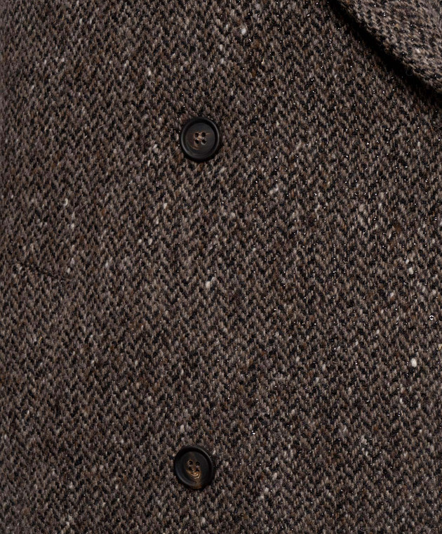 Brunello Cucinelli Коричневе двобортне пальто у візерунок MG5669994 зображення 5