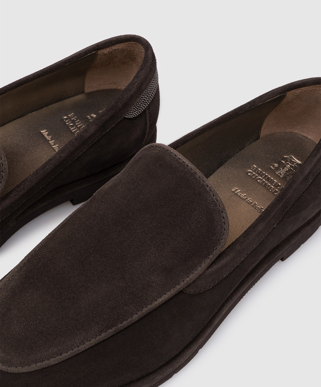 Brunello Cucinelli Темно-коричневые замшевые лоферы с цепочкой мониль MZSFG3300P изображение 5