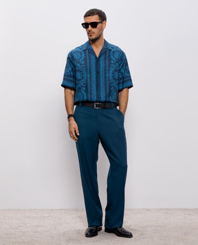 Versace Синя сорочка Barrocco із шовку 10039261A13557