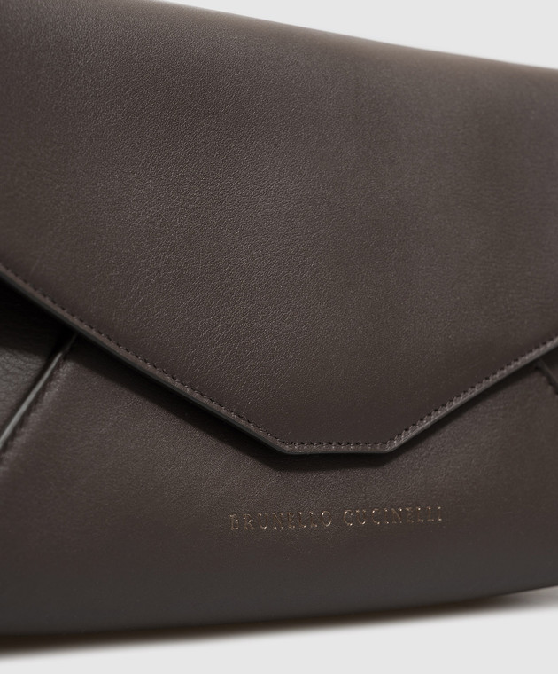 Brunello Cucinelli Коричнева шкіряна сумка крос-боді з принтом логотипа MBXAB2836 зображення 4