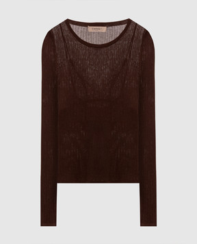 Twinset Коричневий джемпер із шовком подвійної конструкції 262TP3010