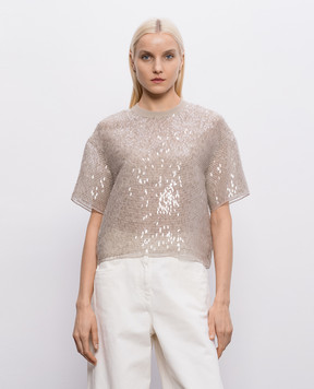 Brunello Cucinelli Бежевий топ із шовку з паєтками MF940HW300