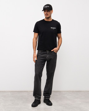 Balmain Черная футболка с принтом логотипа FH1EF000GD84