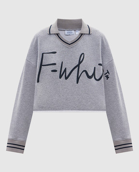 Off-White Сірий укорочений світшот з принтом логотипа 2BA07BS26FLE001