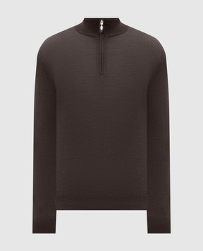 Doriani Cashmere Коричневый джемпер из шерсти, шелка и кашемира с молнией 1818179