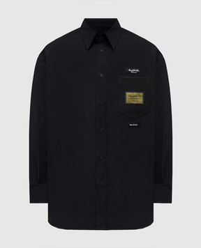 Maison Margiela MM6 Черная рубашка с шерстью с брендовыми нашивками SH0DT0040M35733