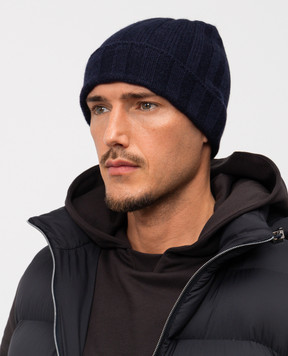 Pini Parma Синя шапка в рубчик з кашеміру CUFFIABL