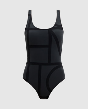 Toteme Чорний купальник з принтом монограми 213842795