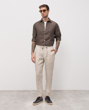 ISAIA Коричневая рубашка из льна CAM088KM304