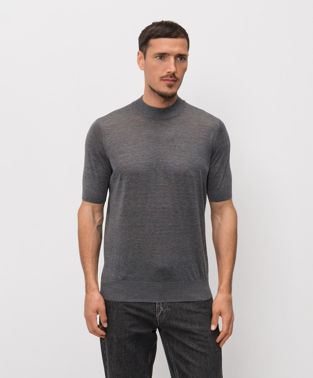 Brunello Cucinelli Серая меланжевая футболка с шелком MNB805404P изображение 3