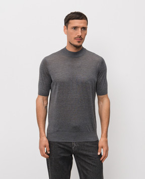 Brunello Cucinelli Сіра меланжева футболка із шовком MNB805404P