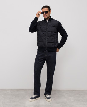 Moncler Синяя комбинированная куртка с шерстью K20919B00040M1131