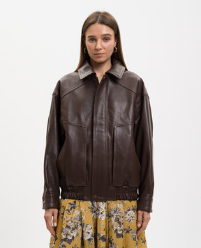 Babe Pay Pls Коричневая кожаная куртка с тиснением зерно 2533ASTON