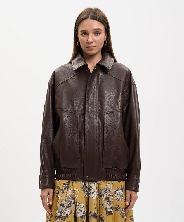 Babe Pay Pls Коричневая кожаная куртка с тиснением зерно 2533ASTON изображение 3