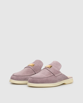 Babe Pay Pls Фіолетові замшеві мюлі з гравіюванням логотипа 231108ZA