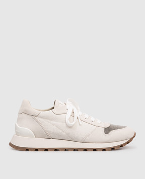 Brunello Cucinelli Сірі комбіновані кросівки з ланцюжком моніль MZ58G1960