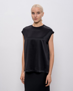 Brunello Cucinelli Черный топ из шелка с цепочкой мониль M0C59EH500