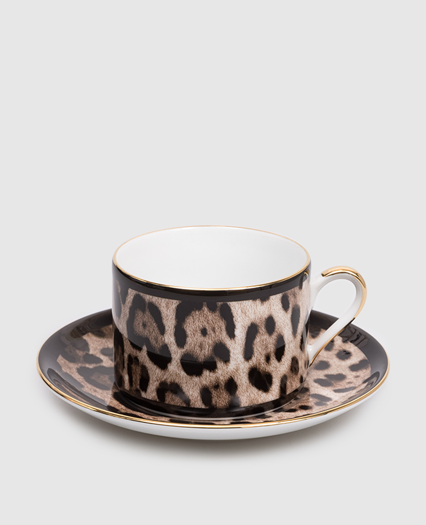 

Набор из фарфоровой чашки для чая с блюдцем в леопардовый принт, Коричневый, Посуда