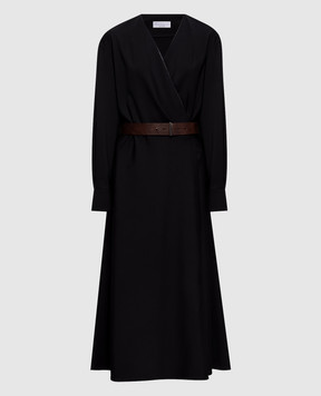 Brunello Cucinelli Черное платье миди с шерстью MB143A5547