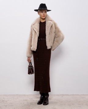 Brunello Cucinelli Коричневое платье из мохера и шерсти в пайетке MPG731A90