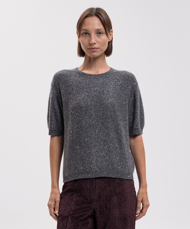 Allude Сірий топ з кашеміру та шовку з паєтками 26577103 зображення 3