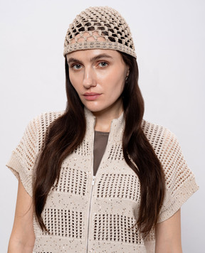 Peserico Бежева ажурна шапка з ланцюжком моніль E36222C0RCC849