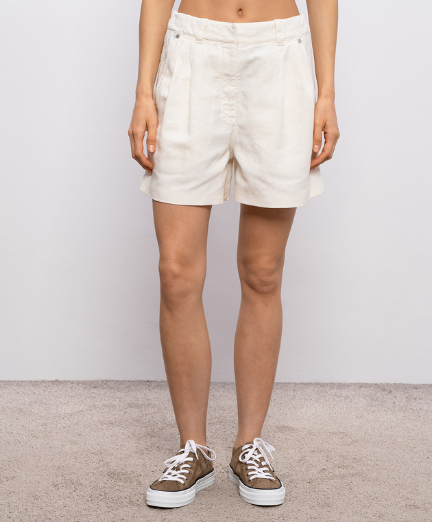 Brunello Cucinelli Джинсові шорти кольору айворі з льоном ML996P5761 зображення 3