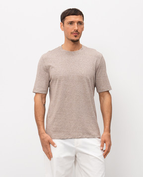 Brunello Cucinelli Бежева меланжева футболка з льоном MW8351308