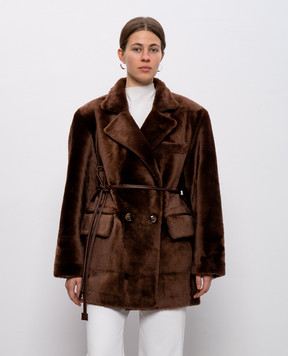 Babe Pay Pls Коричнева двобортна дублянка з поясом 2526MERINO