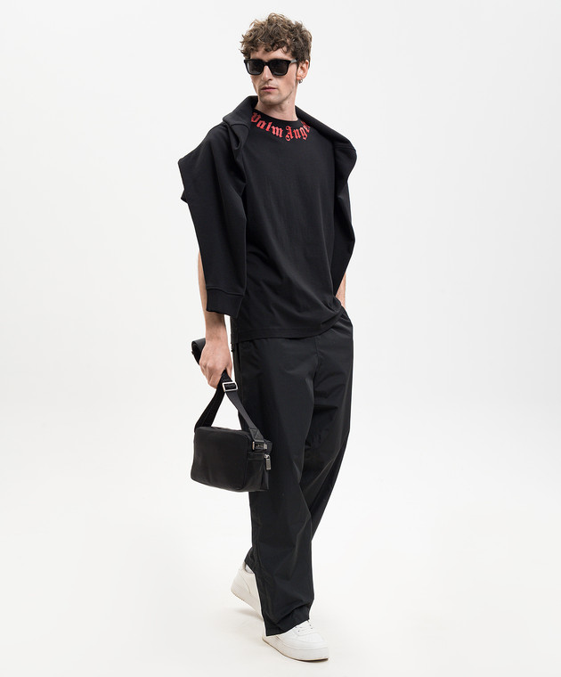 Palm Angels Черная футболка с контрастным логотипом PMAA109S26JER008 изображение 2