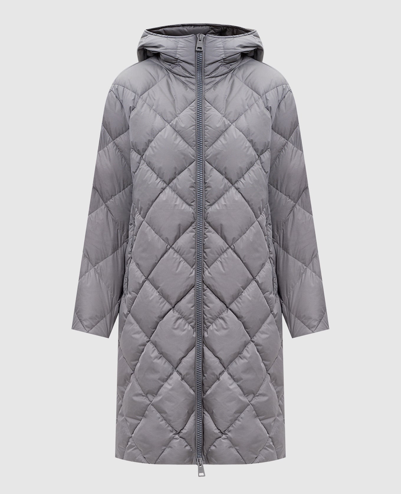 

Серый пуховик с логотипом, Пуховики