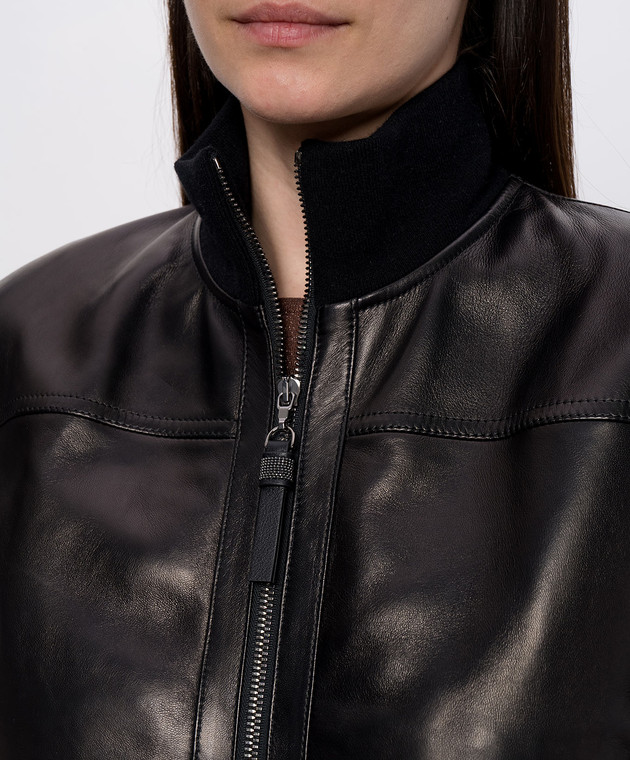 Brunello Cucinelli Черная кожаная куртка MPNMO7483P изображение 5