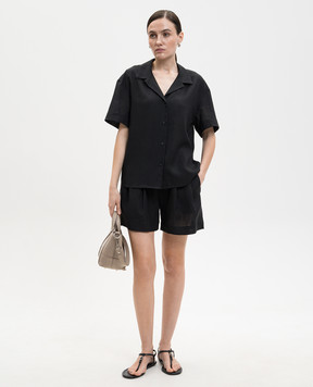 Asceno Черная рубашка Prague из льна T022F06C01