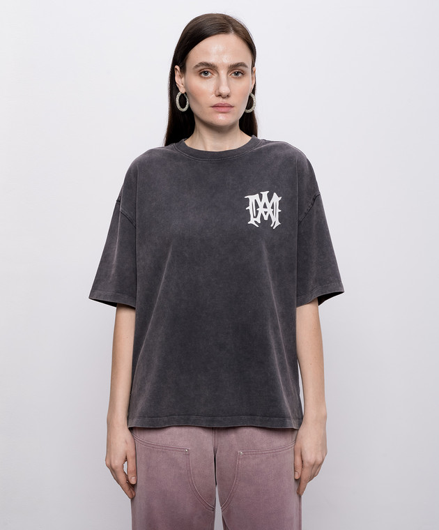 AMIRI Серая футболка с нашивкой монограммы AWTOJR1074 изображение 3