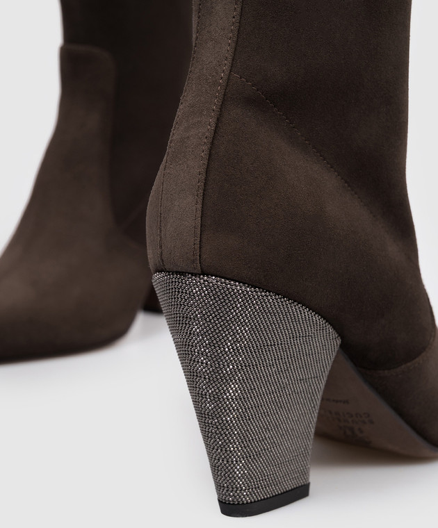 Brunello Cucinelli Коричневі замшеві ботильйони з ланцюжком моніль MZSFC2600P зображення 5
