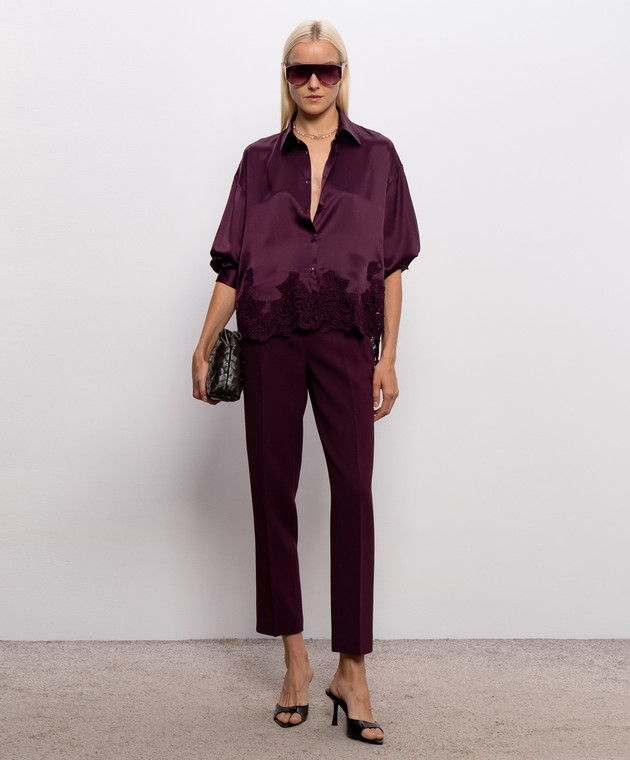 Ermanno Scervino Бордова блуза із шовку з мереживом D492K396APNXE зображення 2