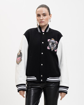 Off-White Чорний комбінований бомбер з вовни та шкіри 2EK006S26FAB002