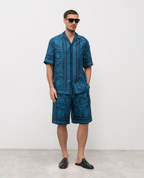 Versace Синие шорты из шелка в принт 10024761A13557